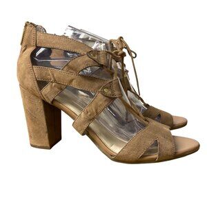 Circus Sam Edelman Emilia Lace Up Chunky Heel Sandals Sz 10 Brown Tan